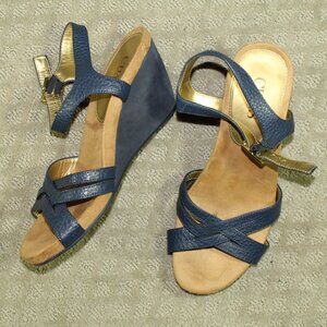 Chaps Women's Size 10 Blue Strappy 3" Wedge Heels